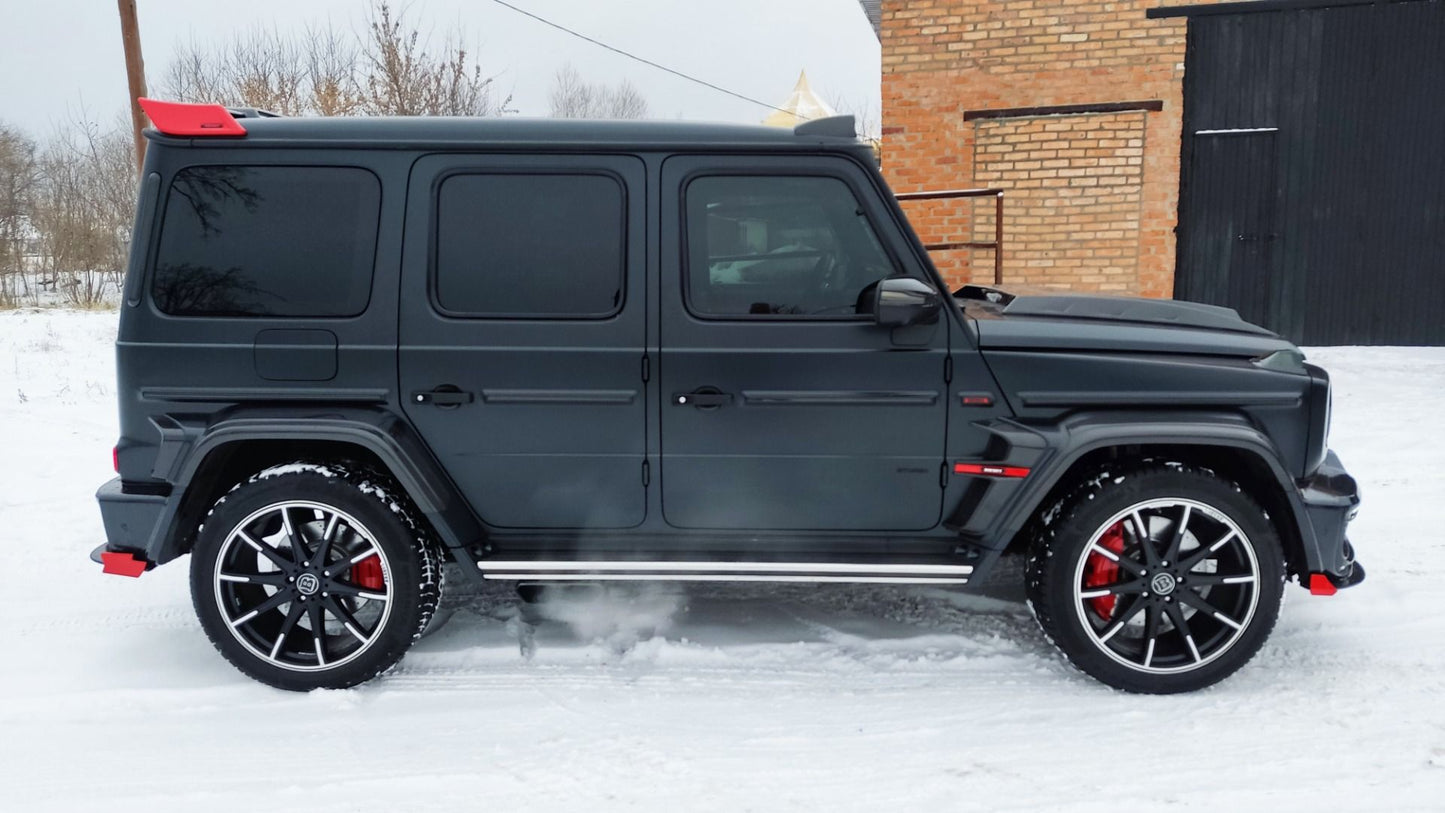 Carbon Fiber Rear Roof Spoiler with Red Side Pieces Brabus Style for Mercedes-Benz W463A G-Class