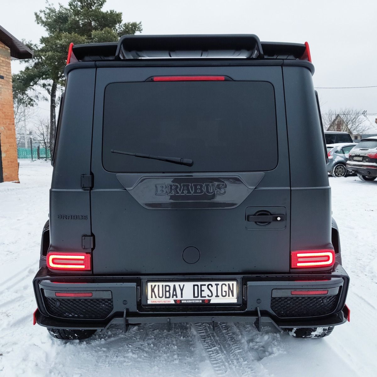 Carbon Fiber Rear Roof Spoiler with Red Side Pieces Brabus Style for Mercedes-Benz W463A G-Class