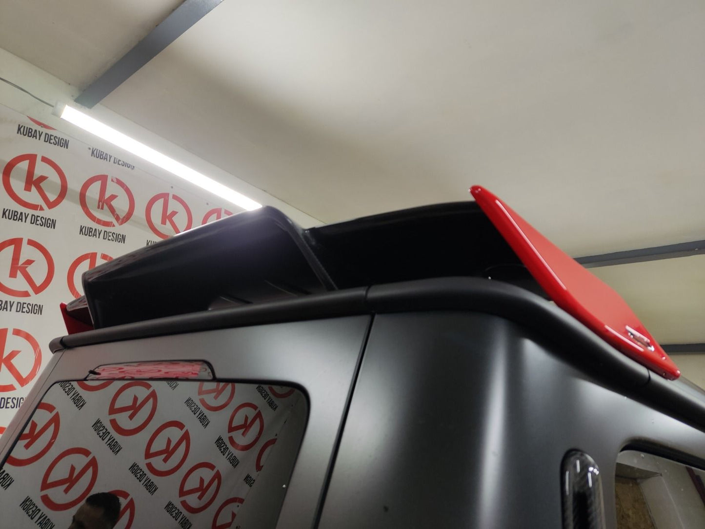 Carbon Fiber Rear Roof Spoiler with Red Side Pieces Brabus Style for Mercedes-Benz W463A G-Class