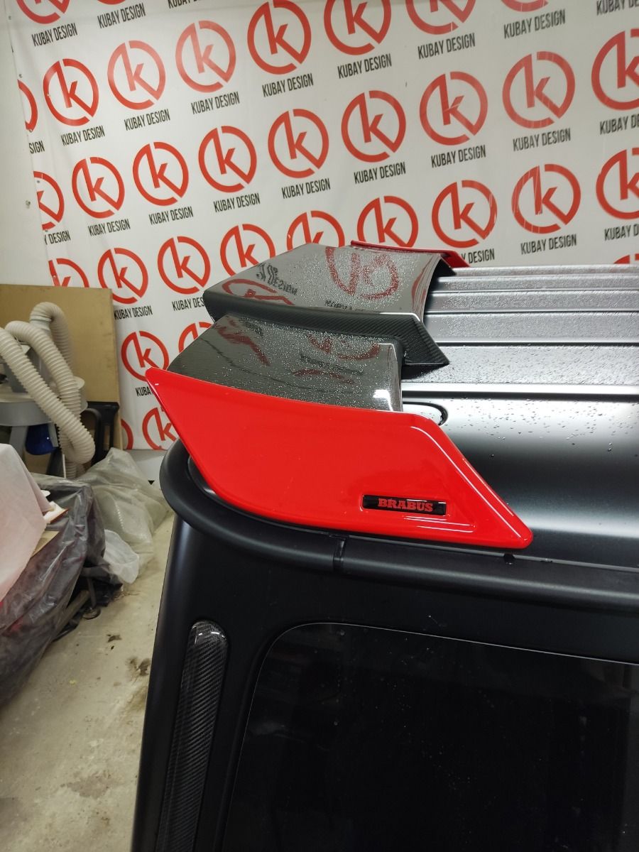 Carbon Fiber Rear Roof Spoiler with Red Side Pieces Brabus Style for Mercedes-Benz W463A G-Class