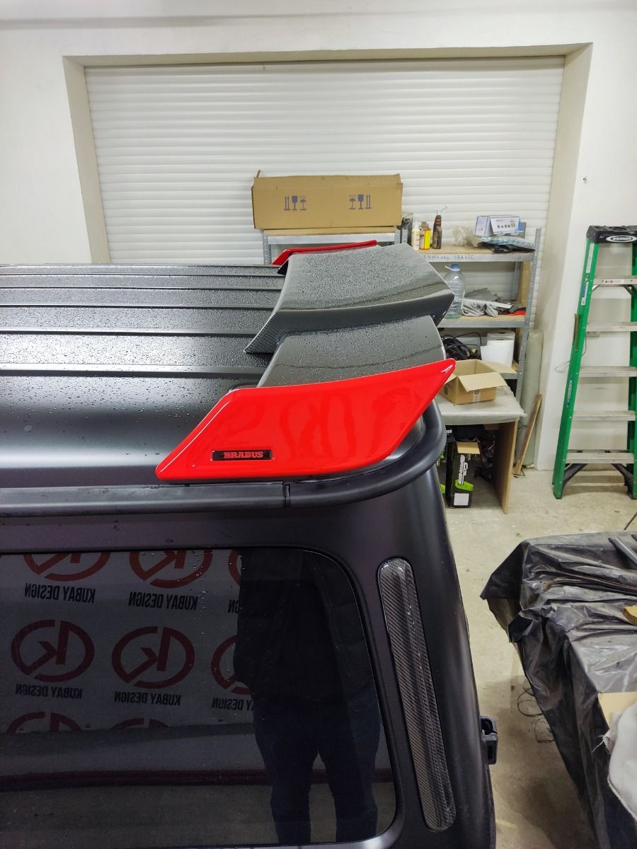 Carbon Fiber Rear Roof Spoiler with Red Side Pieces Brabus Style for Mercedes-Benz W463A G-Class