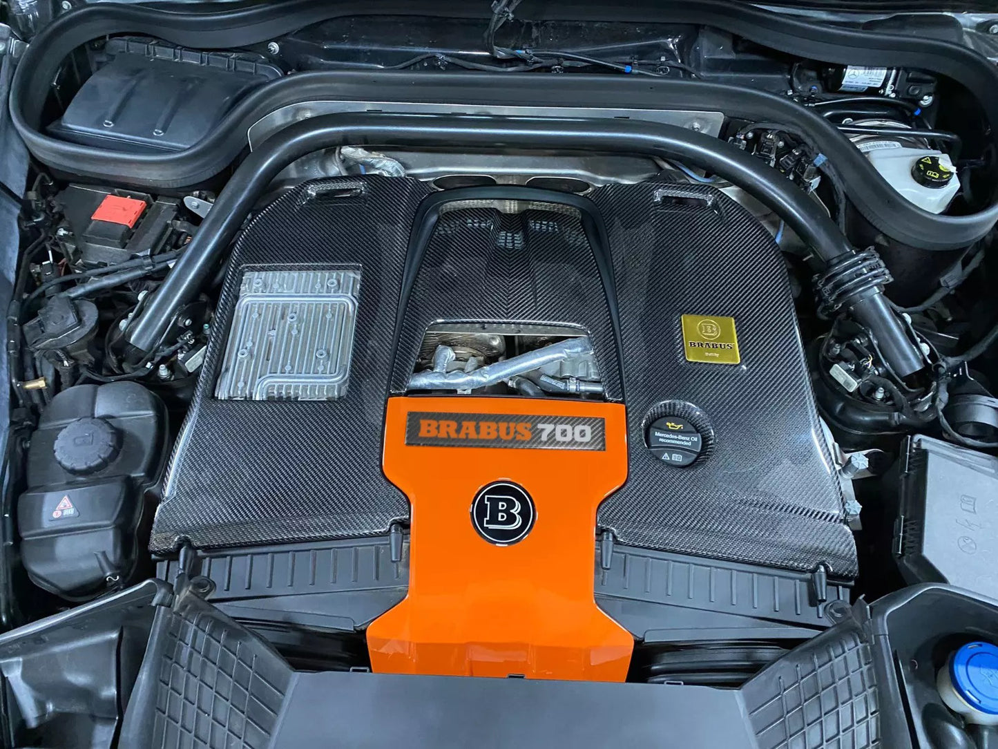 Brabus 700 Style Carbon Fiber Engine Cover Set Orange for Mercedes-Benz G-Class W463A G63 AMG