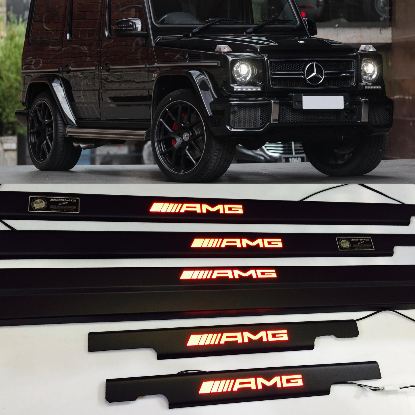 AMG Style Matte Black Stainless Steel LED Door Sills for W463 G-Class Set 5 pcs