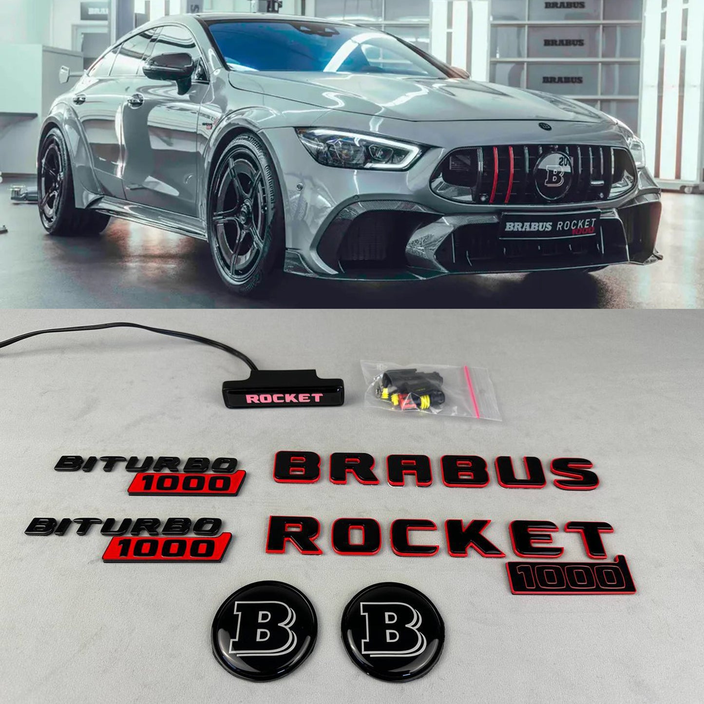 BRABUS Style Rocket 1000 “1 of 25” Badges Set Black with Red Emblems for Mercedes-Benz GT 2024
