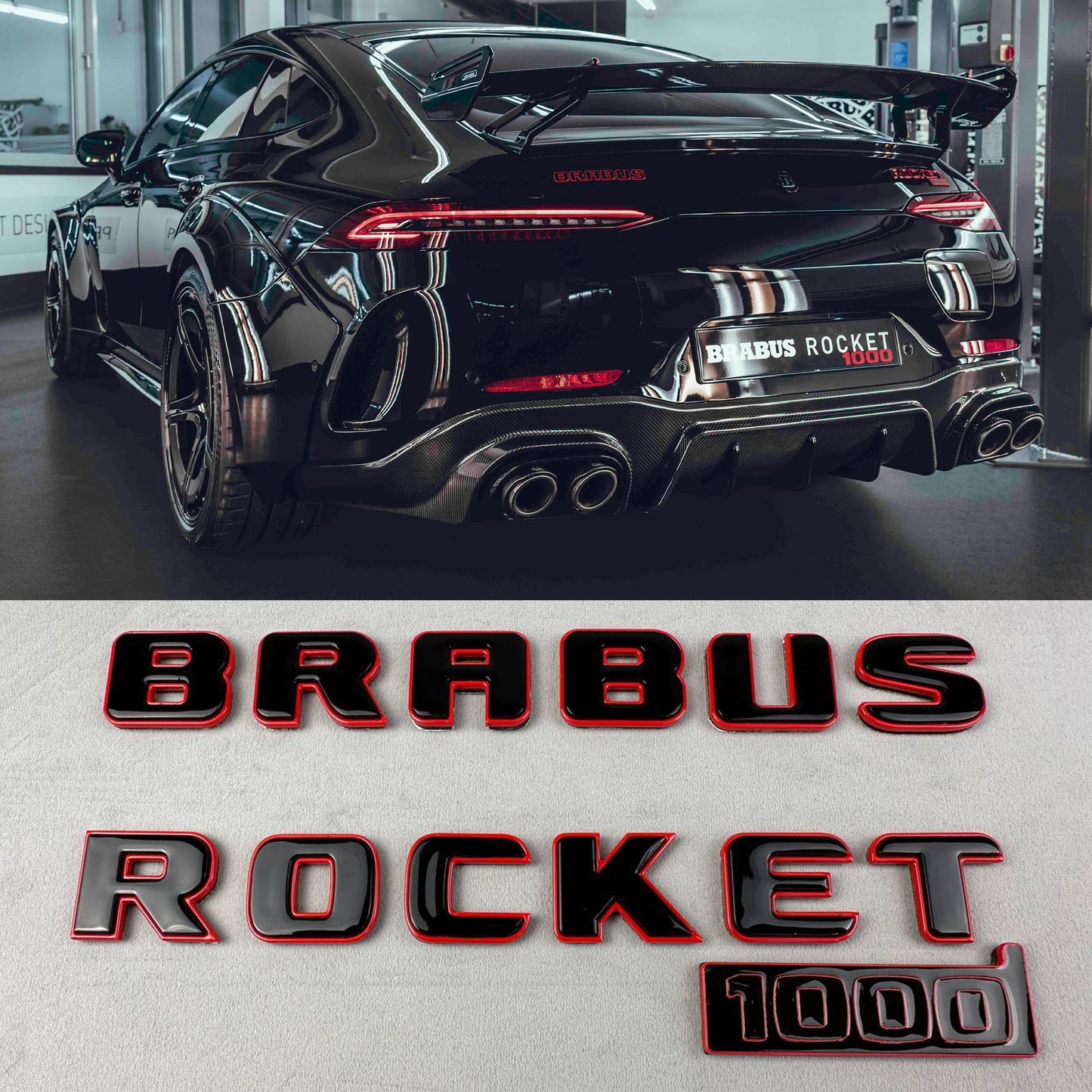BRABUS Style Rocket 1000 “1 of 25” Rear Emblems Black with Red Badges for Mercedes-Benz GT 2024