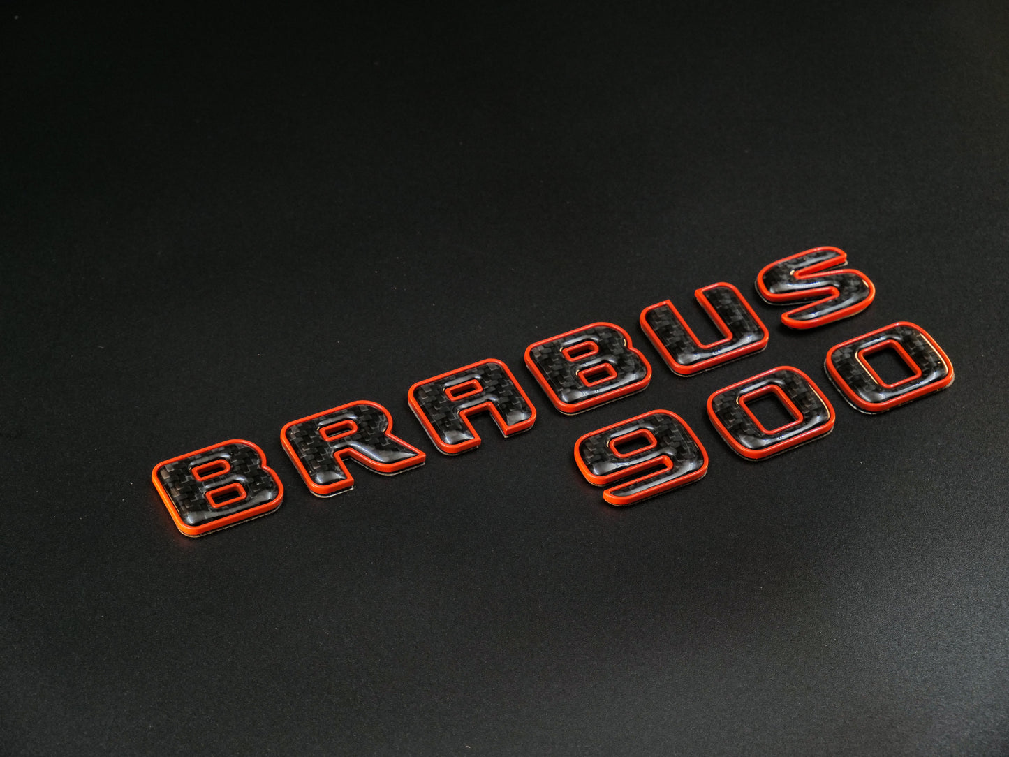 Brabus 900 Style Orange Metal with Carbon Badges Emblems Set for Mercedes-Benz W463 W463A W464