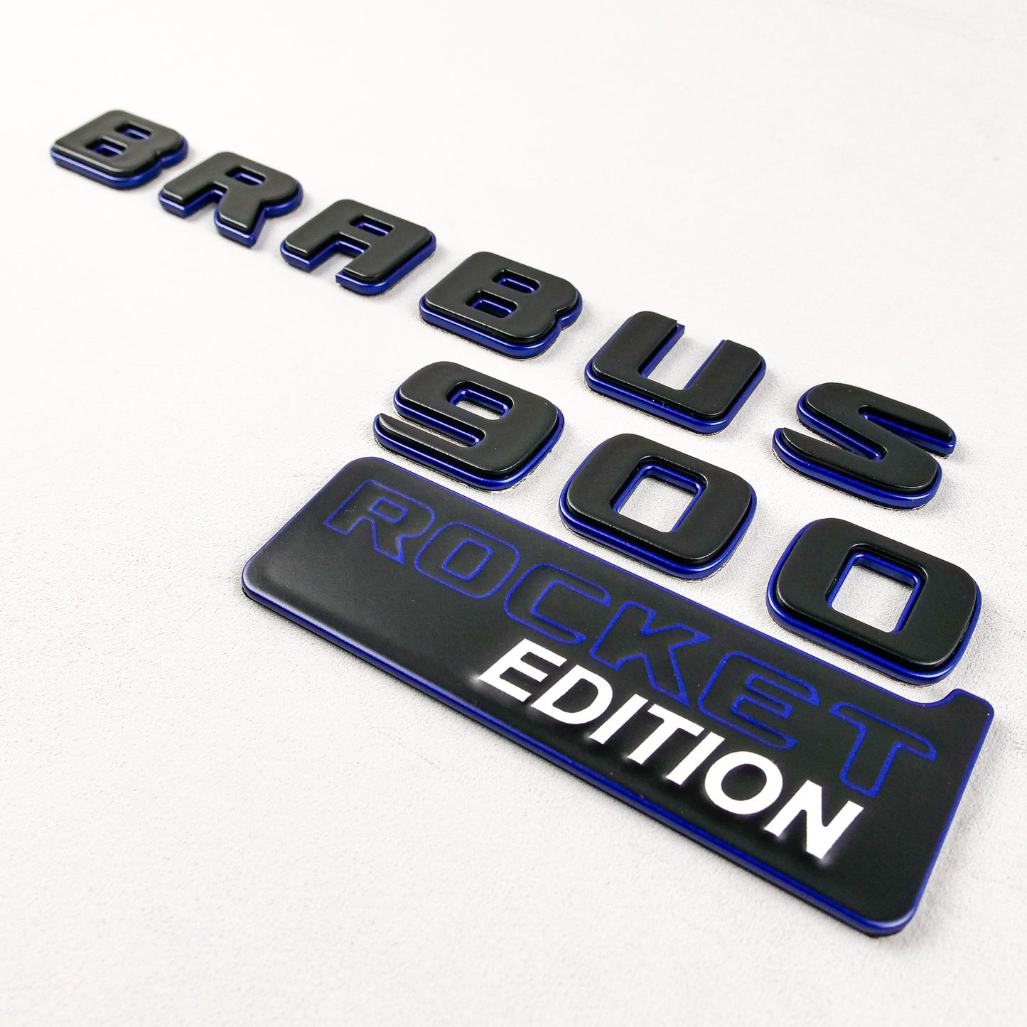 Brabus 900 Rocket Edition Style Rear Emblem Black with Blue Metal Badge for Mercedes-Benz Cars