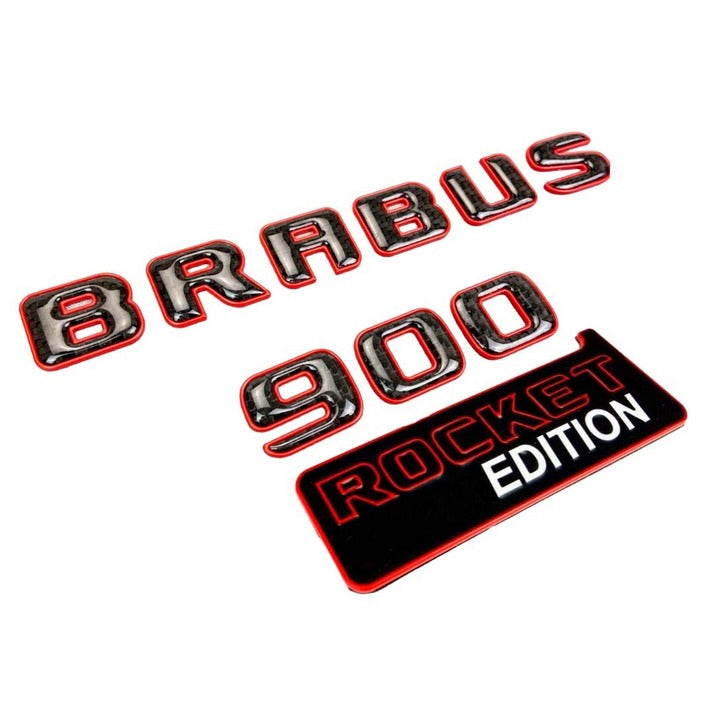 Brabus 900 Rocket Edition Style Rear Emblem Red with Black Metal Carbon Badge for Mercedes-Benz Cars