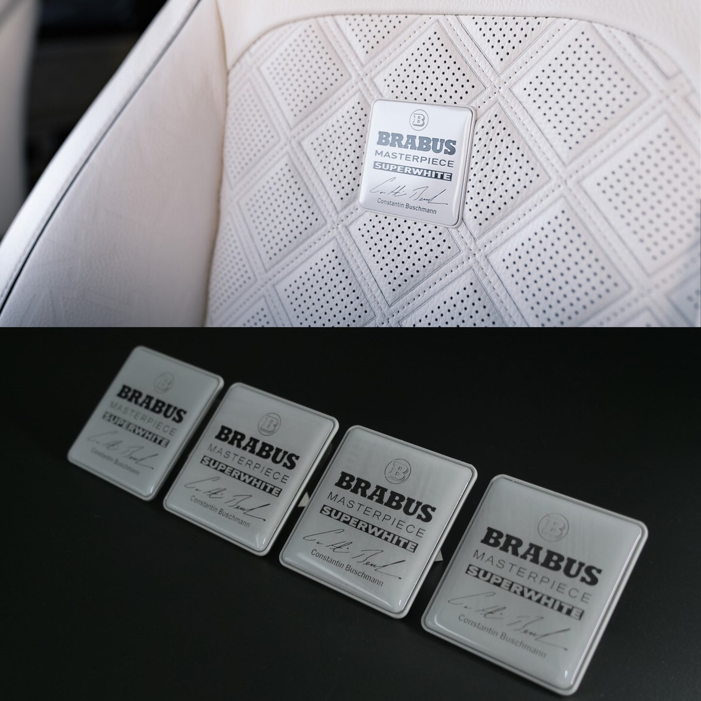 Brabus Style Superwhite Masterpiece Seat Metal Emblems Set 4 pcs Mercedes-Benz W463A G-Class