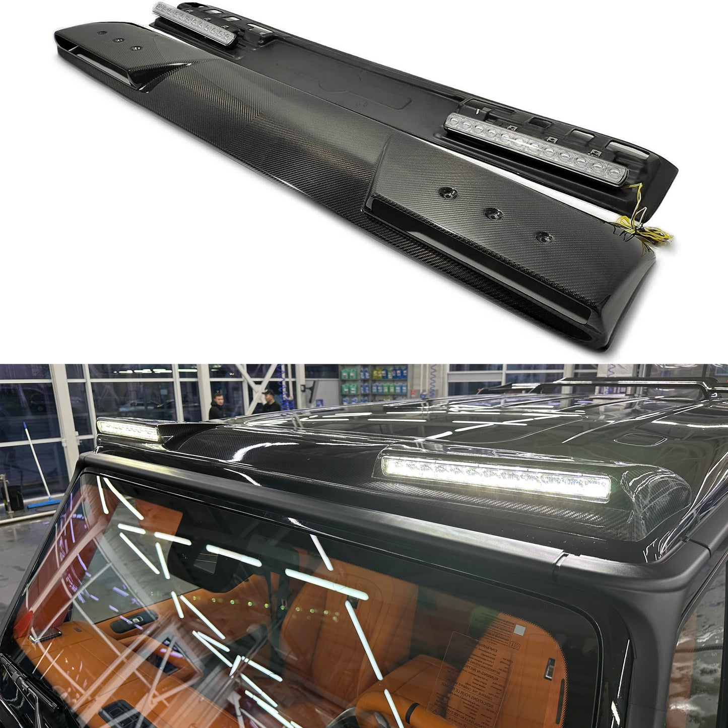 Carbon Fiber Front Roof Spoiler with LEDs for Mercedes W463A W464 G Wagon