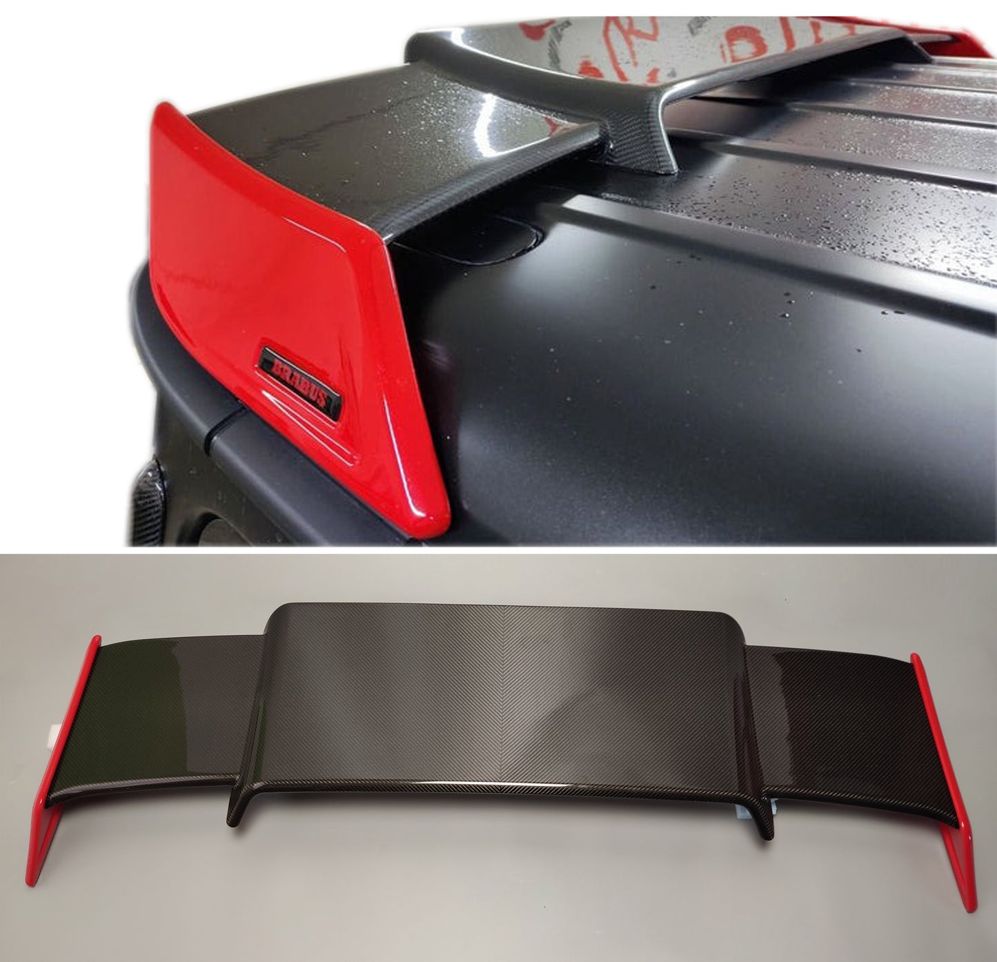 Carbon Fiber Rear Roof Spoiler with Red Side Pieces Brabus Style for Mercedes-Benz W463A G-Class