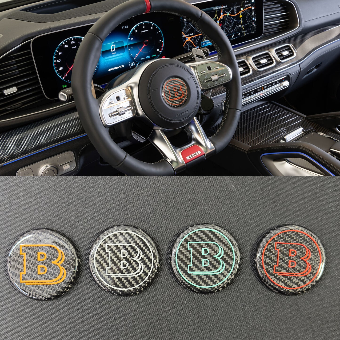 Carbon Brabus Style Badge Logo Emblem 57 mm for Steering Wheel Mercedes-Benz G Wagon W463A