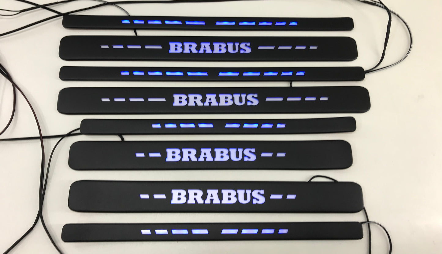 W223 Scuff Plates Brabus Style Blue LED Matte Black Door Sills made for S-Class