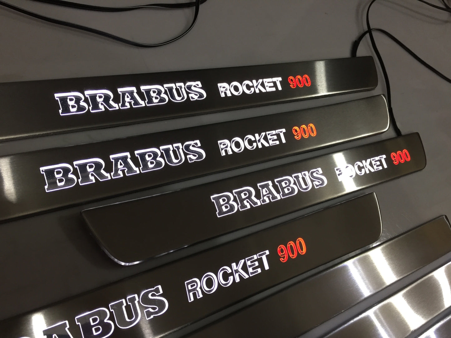 W222 Scuff Plates Brabus Style Rocket 900 LED Stainless Steel Door Sills made for S-Class