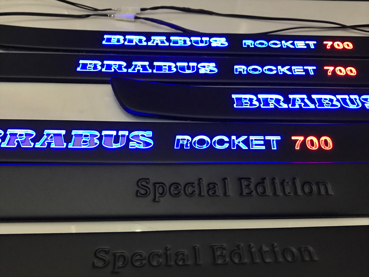 W222 Scuff Plates LED Brabus Style Rocket 700 Stainless Steel Door Sills made for S-Class