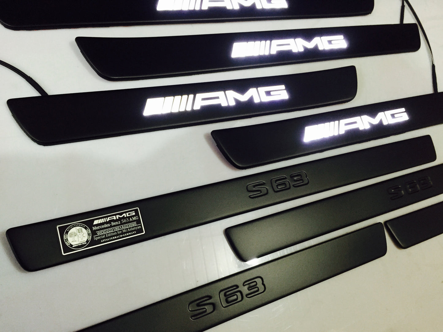 W222 Scuff Plates LED AMG Style S63 Stainless Steel Door Sills made for S-Class