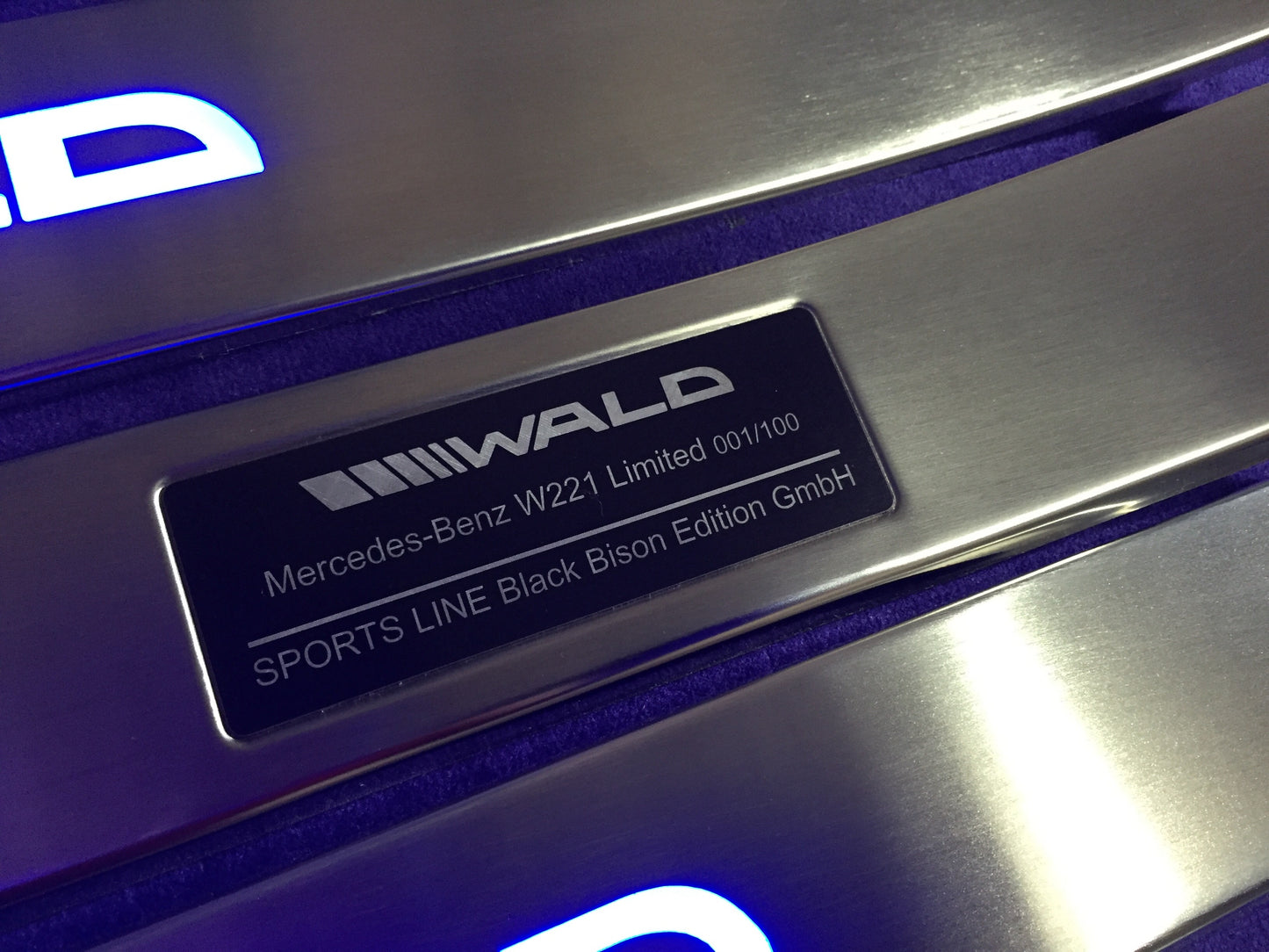 W221 Scuff Plates LED WALD Black Bison Style Stainless Steel Door Sills made for S-Class