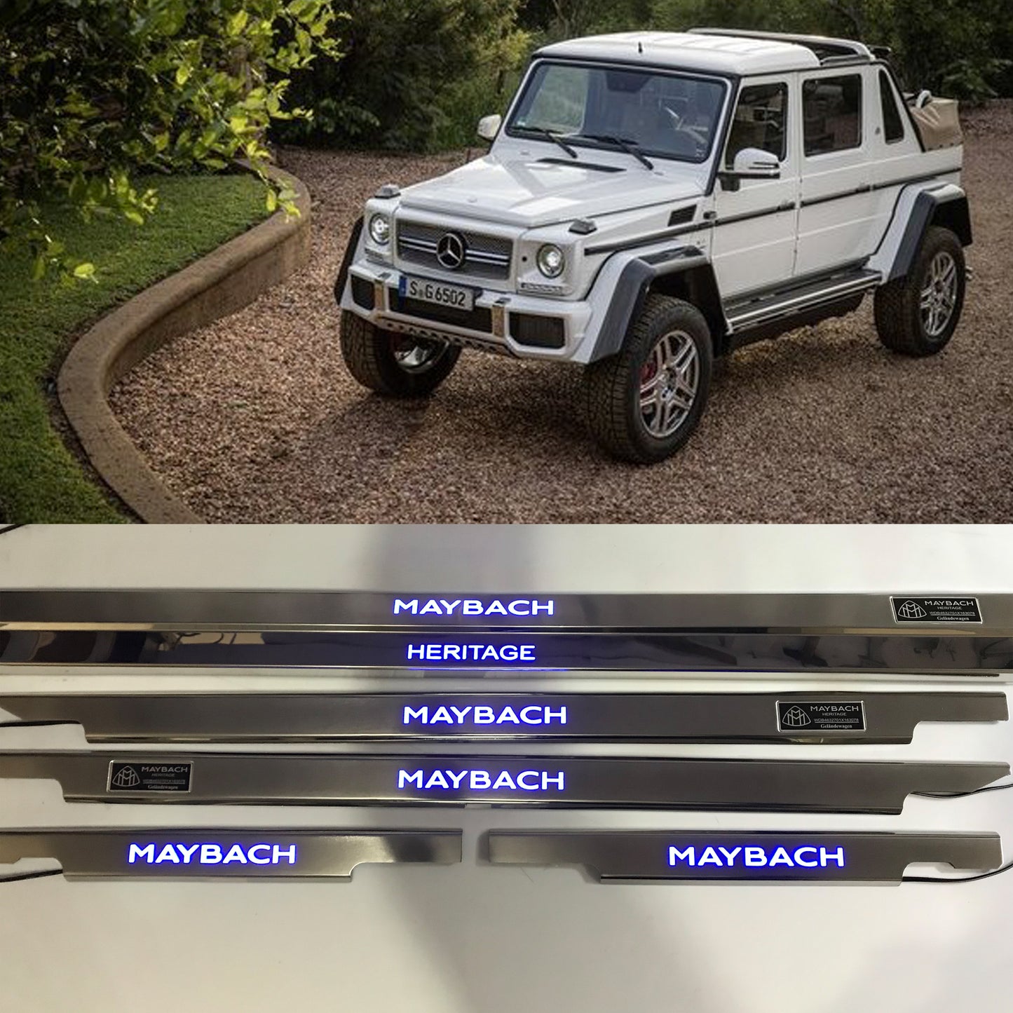 Maybach Style Stainless Steel LED Door Sills for W463 G-Class Set of 5 pcs