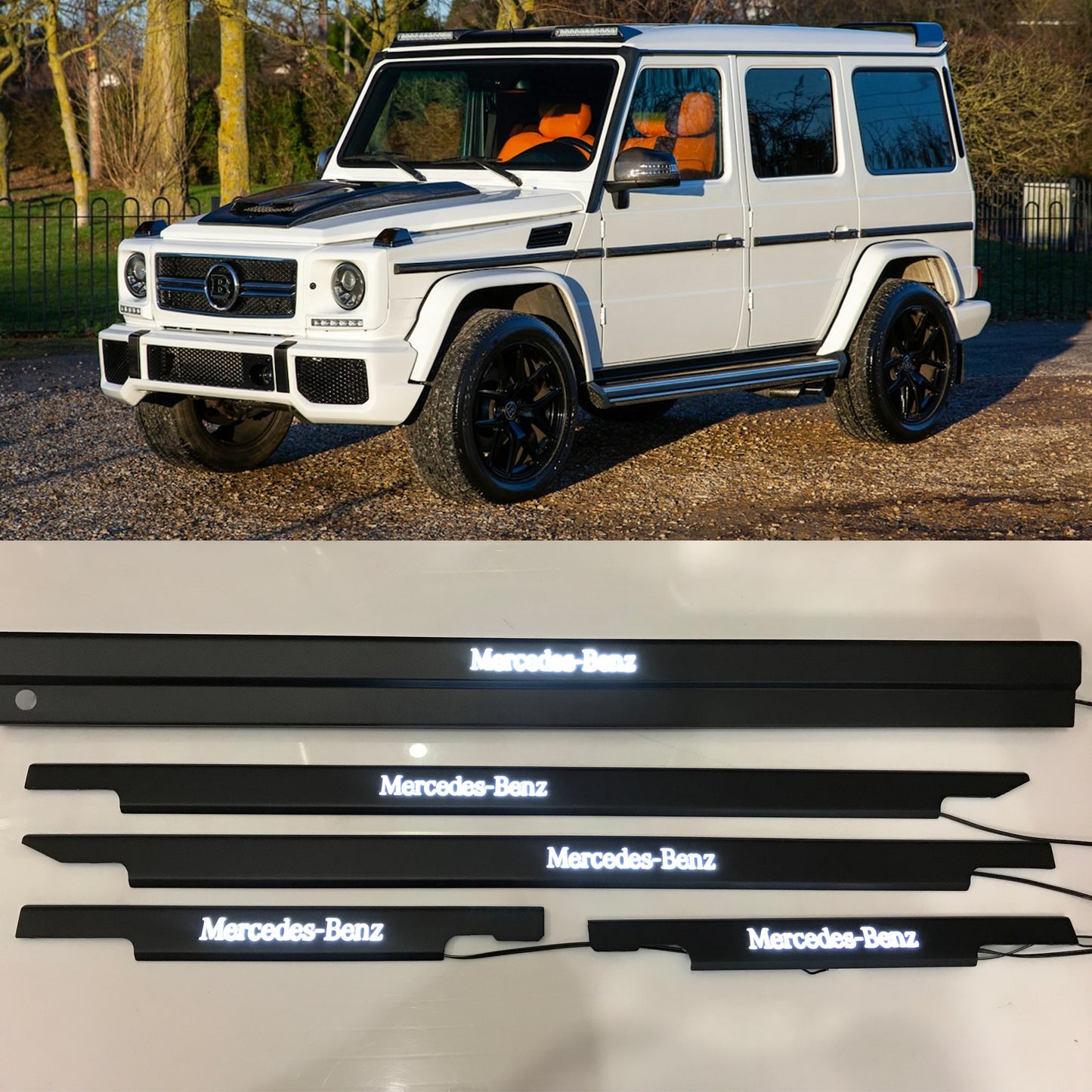 Mercedes-Benz Matte Black Stainless Steel LED Door Sills for W463 G-Class Set 5 pcs