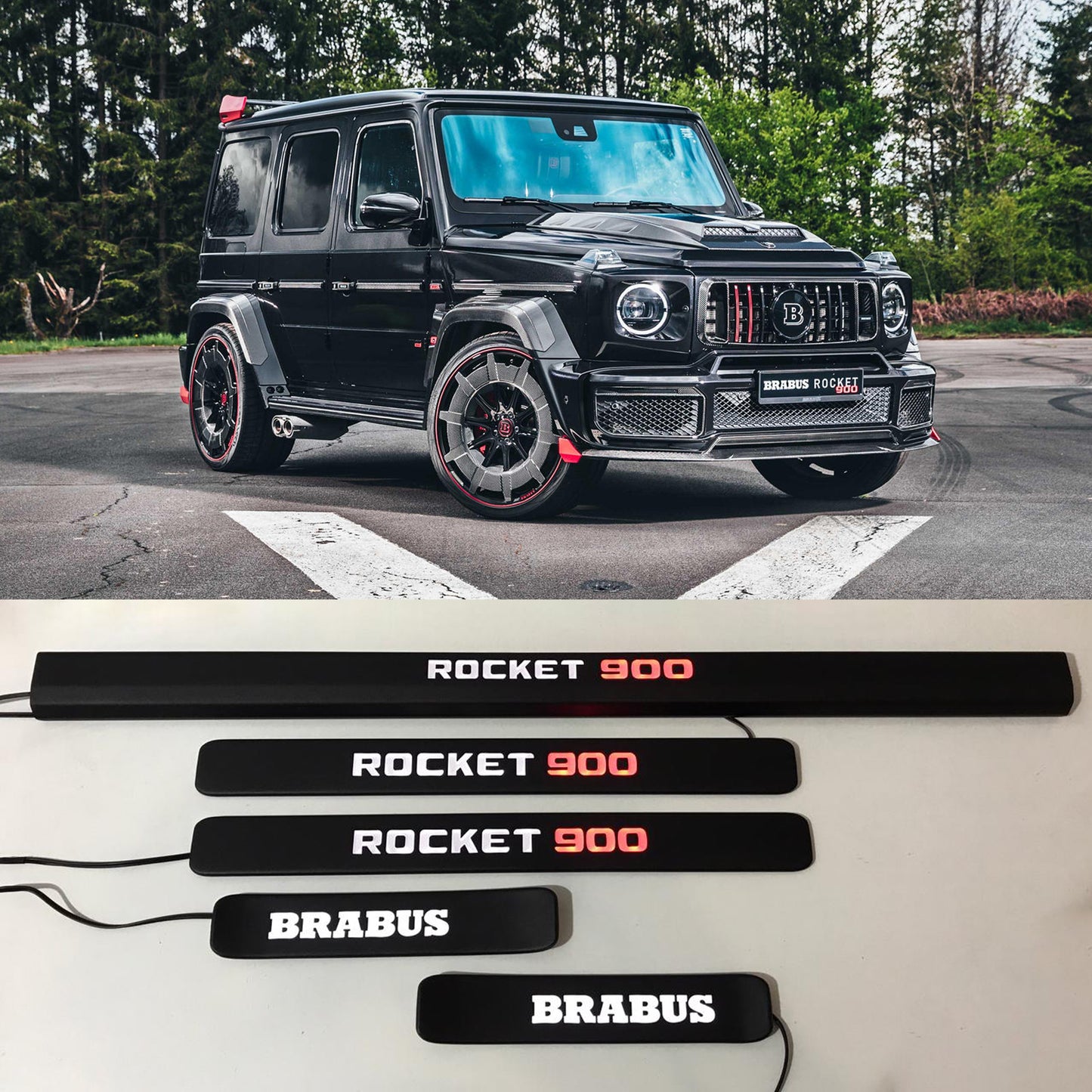 Mercedes-Benz W463A W464 G-Class Brabus Style Rocket 900 Matte Black Door Sills LED