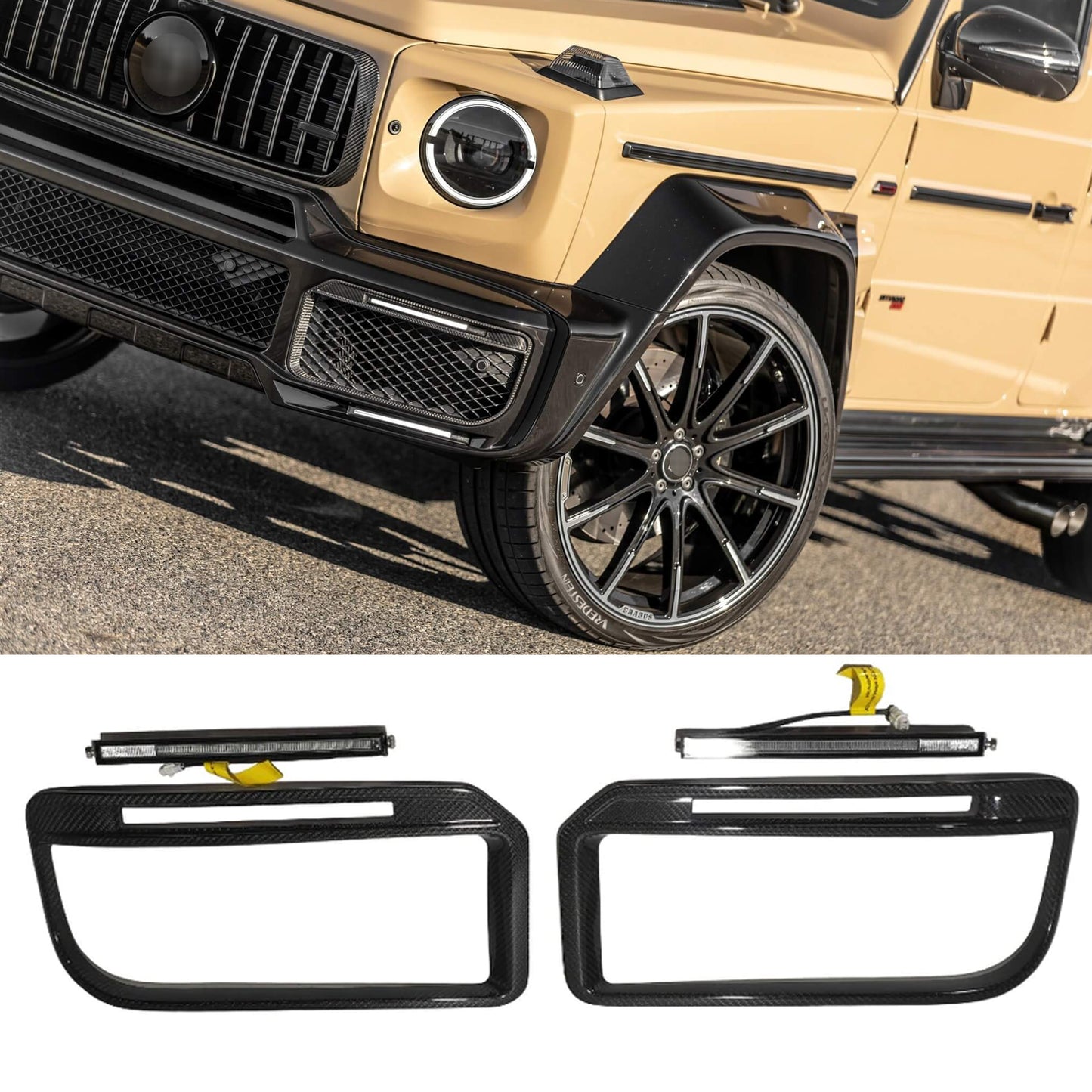 Carbon Front Bumper Inserts with LEDs Widestar Brabus for Mercedes-Benz W463A G Wagon