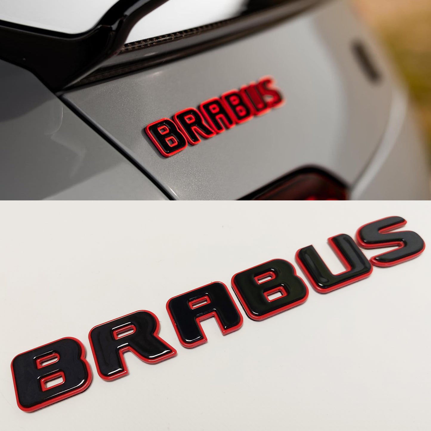 Metal Black with Red Brabus Style Emblem Trunk Logo Badge for Mercedes-Benz Vehicles