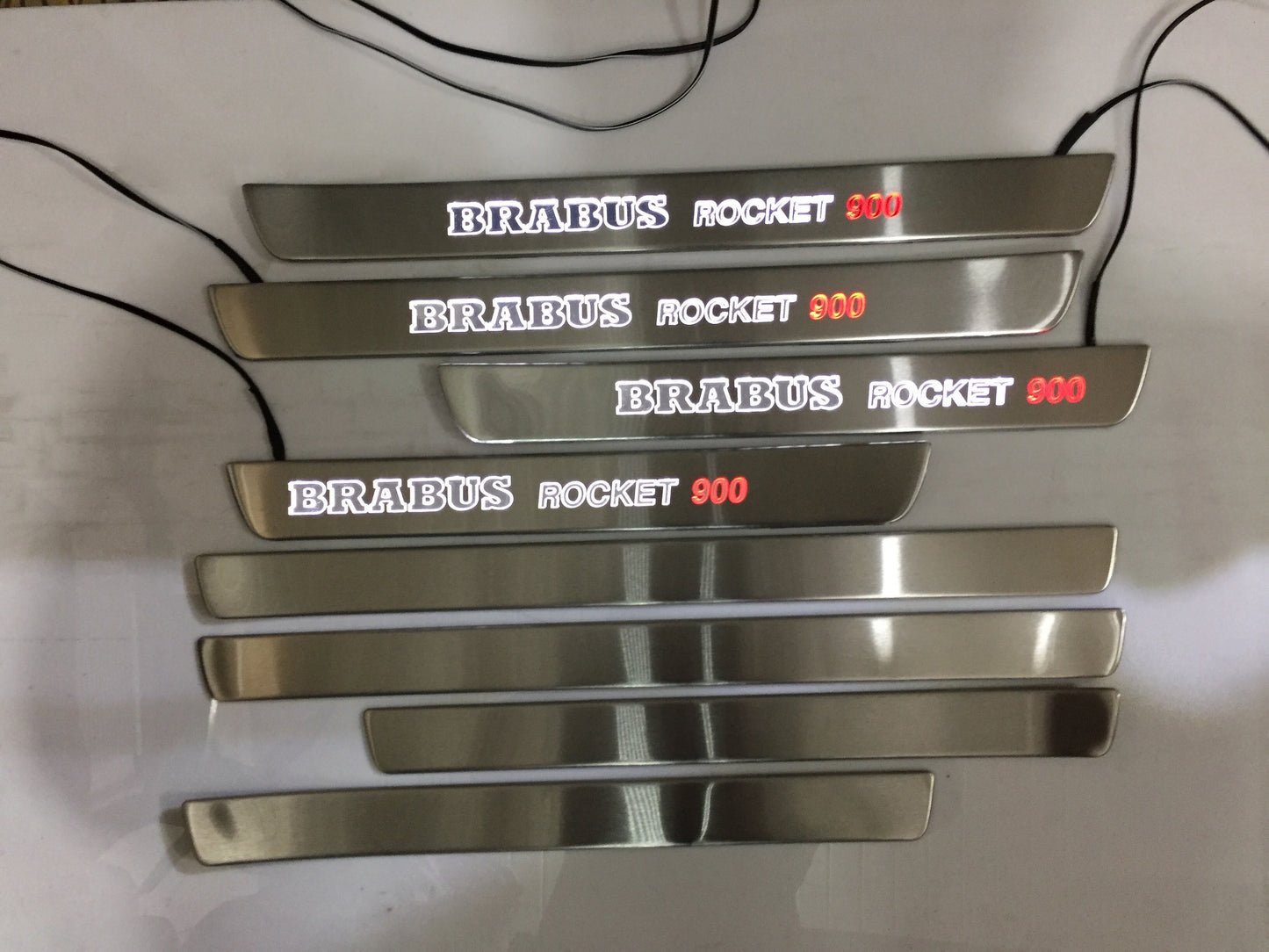 W222 Scuff Plates Brabus Style Rocket 900 LED Stainless Steel Door Sills made for S-Class