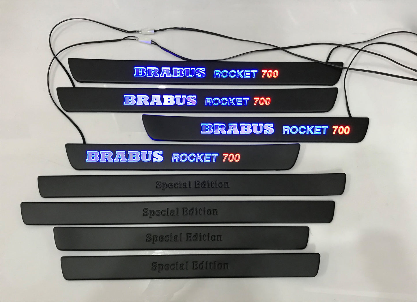 W222 Scuff Plates LED Brabus Style Rocket 700 Stainless Steel Door Sills made for S-Class