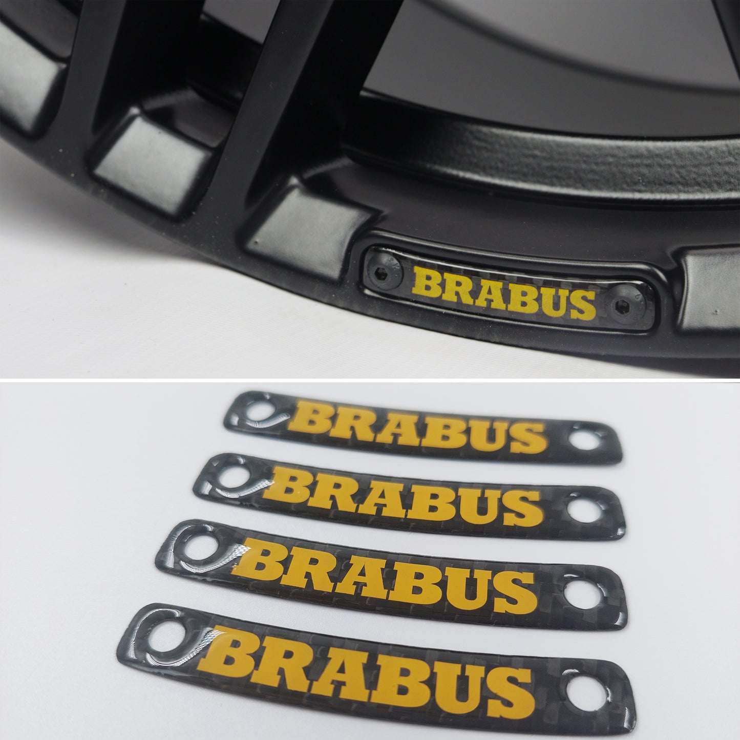 Yellow Brabus Style Carbon Rim Badges Emblems Set for Mercedes-Benz W463A W464