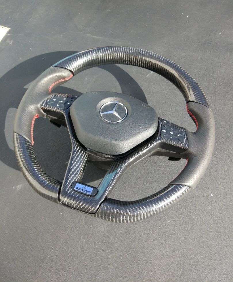 Mercedes-Benz CLS E-Class SLK W172 W218 W212 Steering Wheel Carbon Leather Brabus Logo