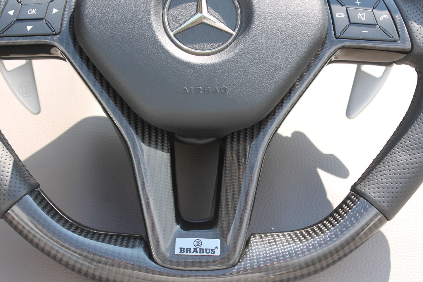 Mercedes-Benz C CLS SLK E-Class W207 W212 W172 W218 W204 Steering Wheel Carbon Leather Brabus Style Paddle Shifters