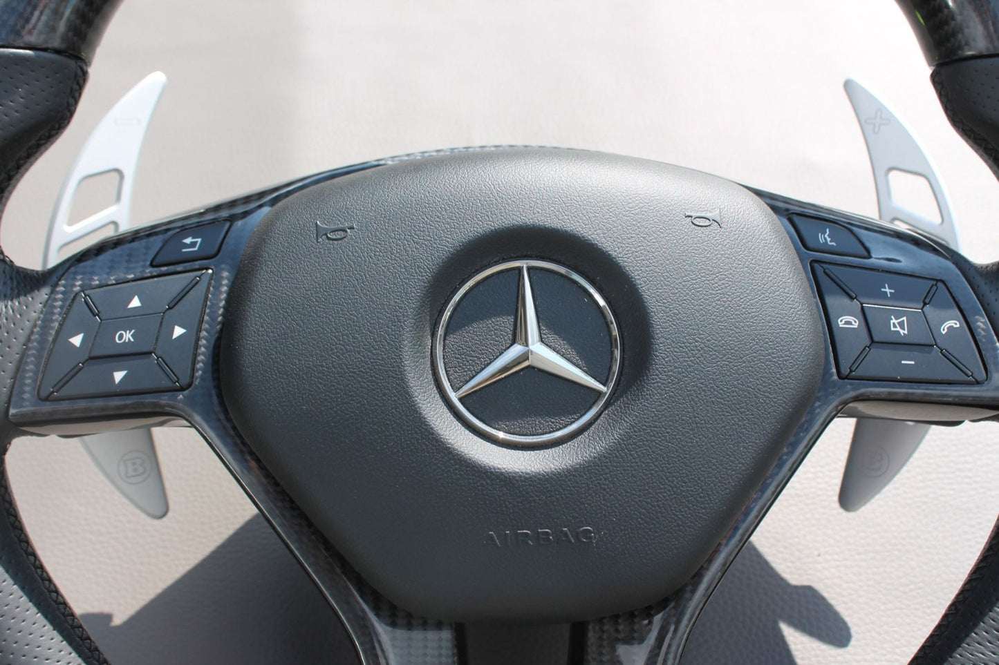 Mercedes-Benz C CLS SLK E-Class W207 W212 W172 W218 W204 Steering Wheel Carbon Leather Brabus Style Paddle Shifters