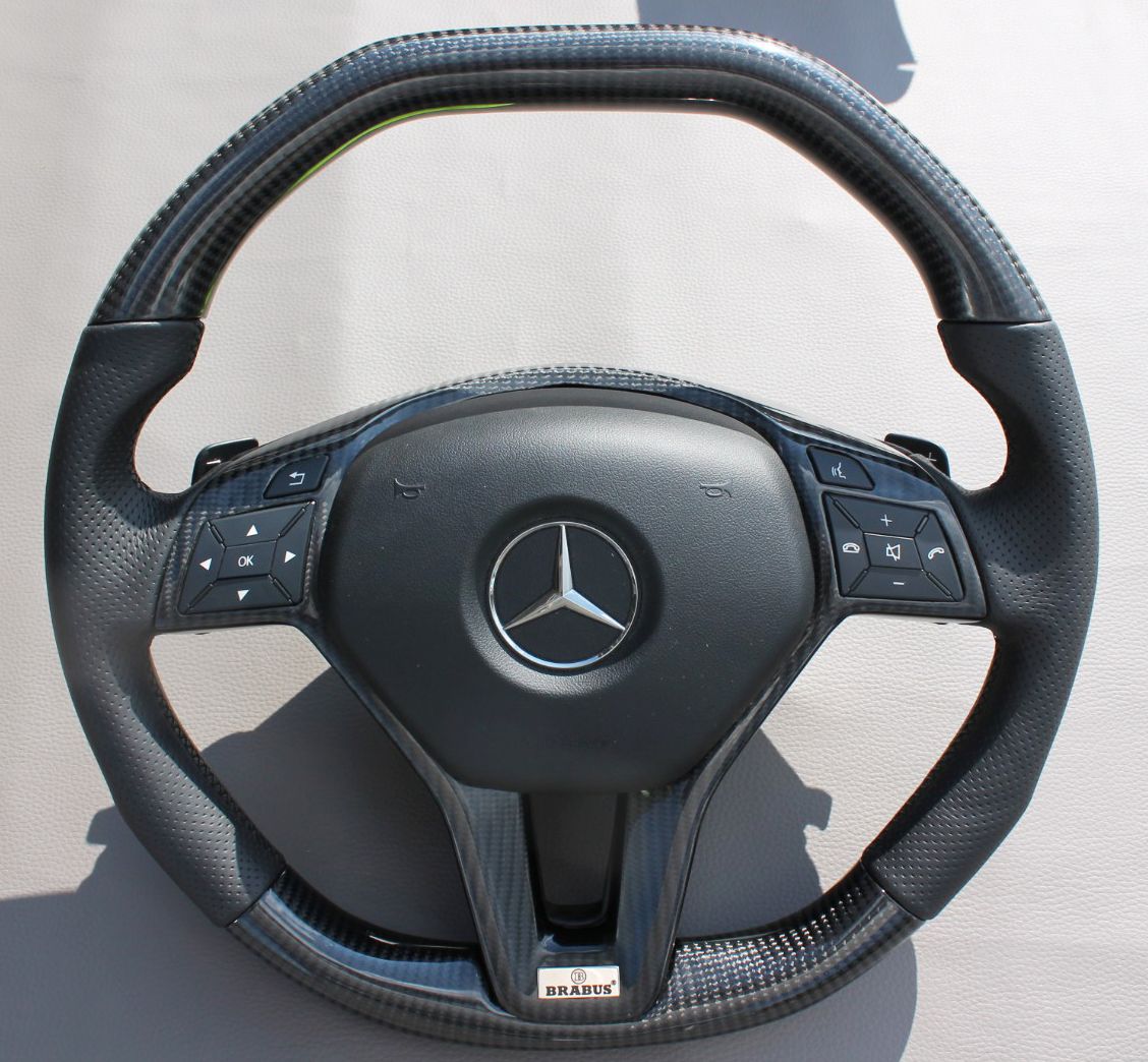 Mercedes-Benz A W176 B W246 C-Class W205 Steering Wheel Carbon Leather Brabus Style Logo
