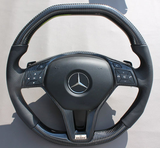Mercedes-Benz A W176 B W246 C-Class W205 Steering Wheel Carbon Leather Brabus Style Logo