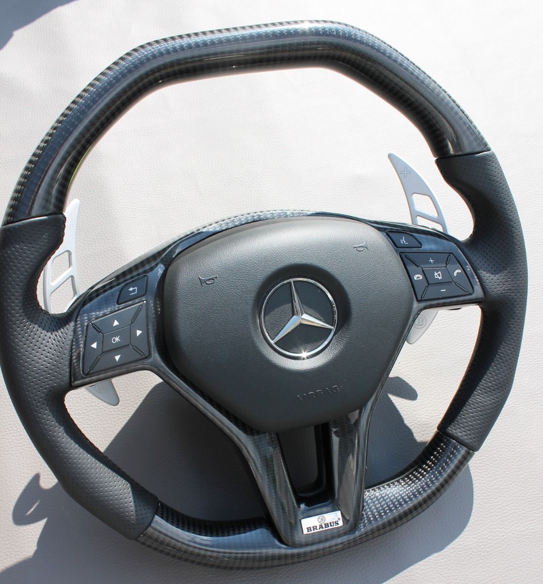 Mercedes-Benz C CLS SLK E-Class W207 W212 W172 W218 W204 Steering Wheel Carbon Leather Brabus Style Paddle Shifters