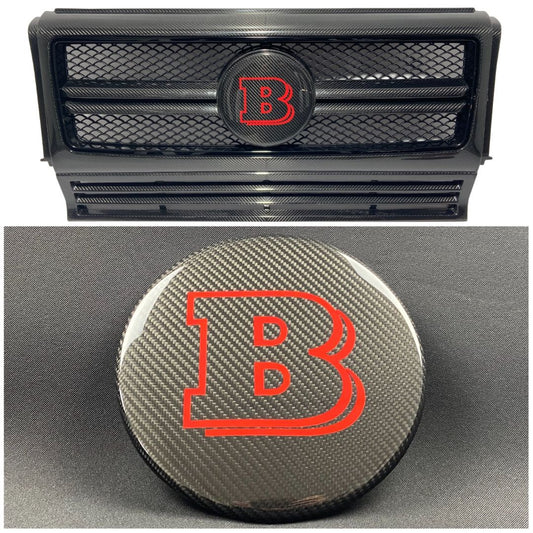 Carbon Fiber Front Grill Red Badge Grille Emblem Logo Brabus Style for Mercedes-Benz G Wagon G-Class W463