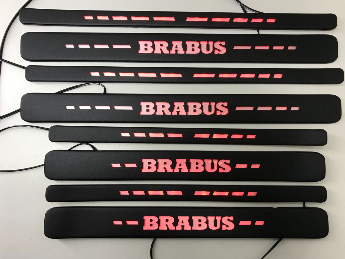 W223 Scuff Plates Brabus Style Red LED Matte Black Door Sills made for S-Class