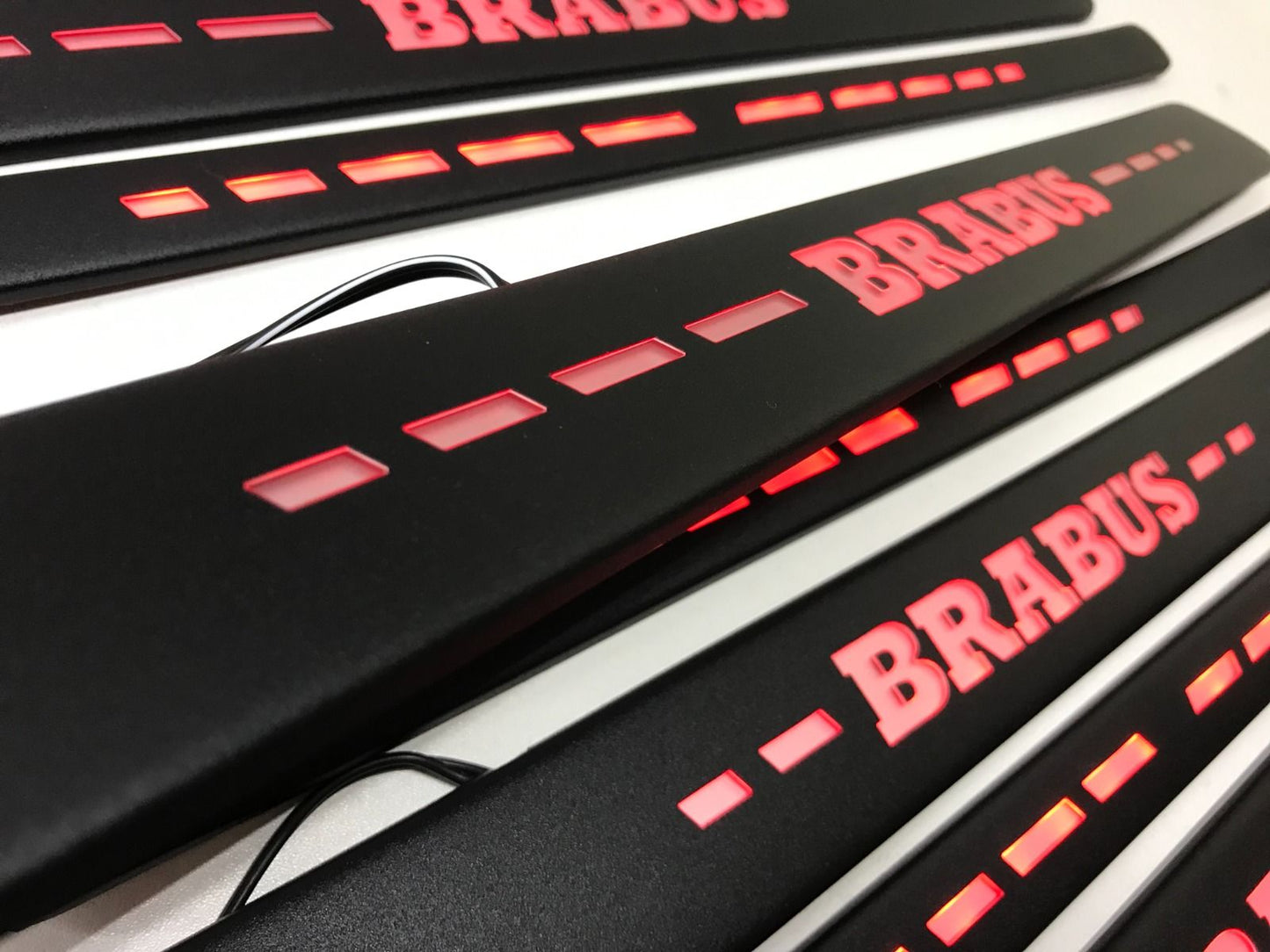 W223 Scuff Plates Brabus Style Red LED Matte Black Door Sills made for S-Class