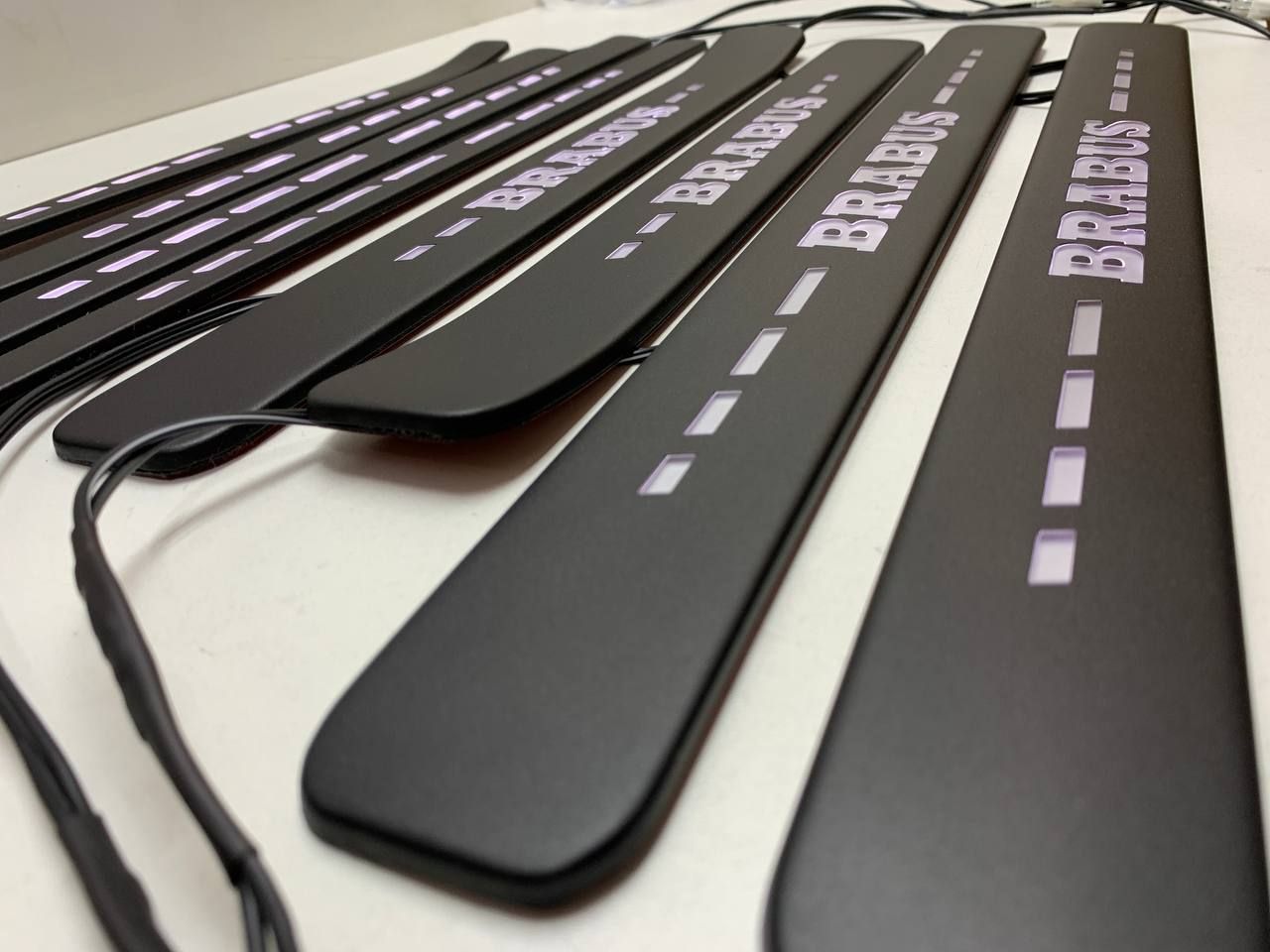 W223 Scuff Plates Brabus Style LED Matte Black Door Sills for S-Class