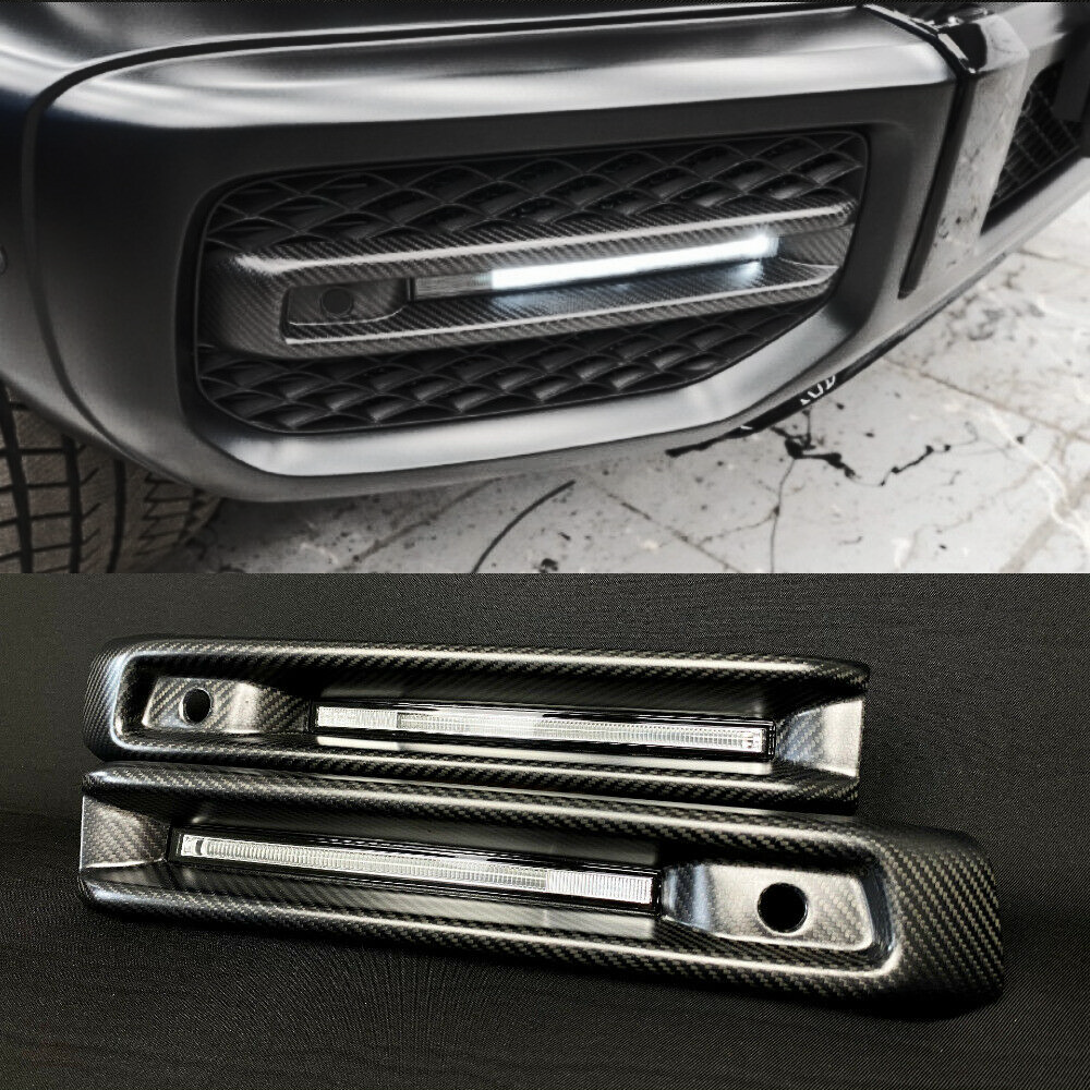 AMG Style Carbon Fiber LED Front Bumper Attachments for Mercedes-Benz G-Class W463A
