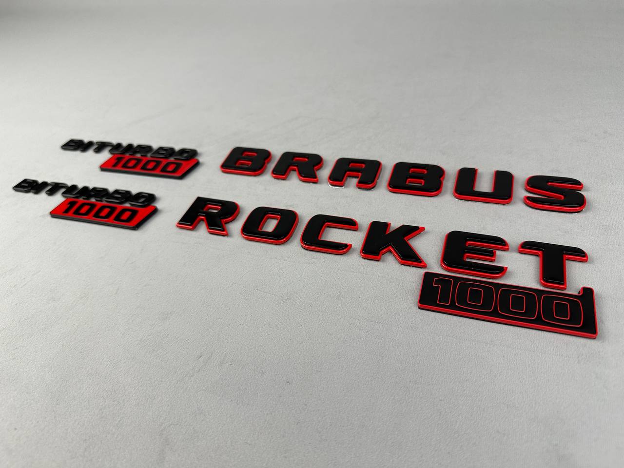 BRABUS Style Rocket 1000 “1 of 25” Rear and Fender Emblems Black with Red Badges Biturbo 1000 for Mercedes-Benz GT 2024