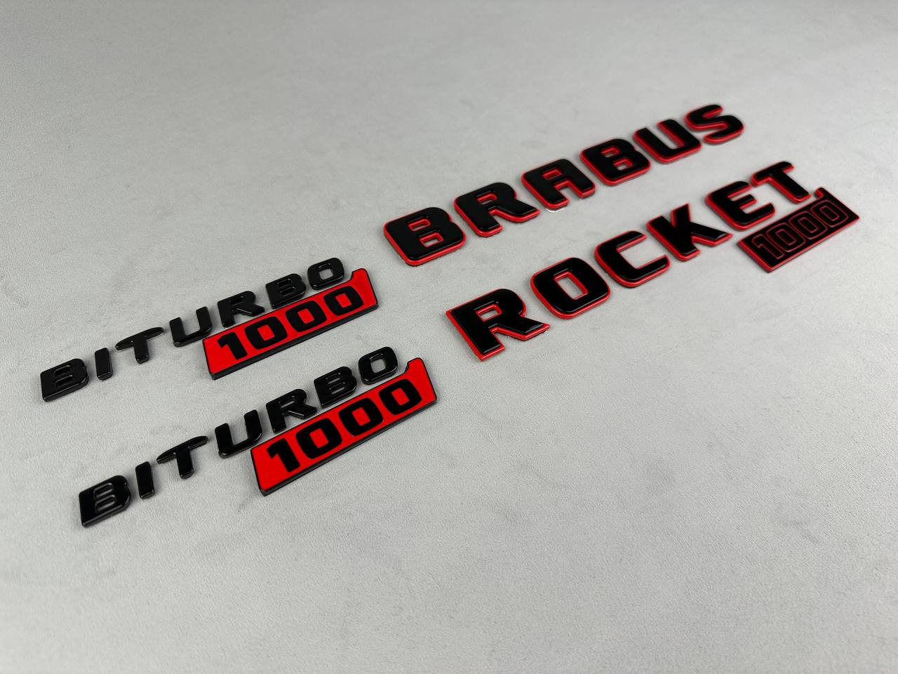BRABUS Style Rocket 1000 “1 of 25” Rear and Fender Emblems Black with Red Badges Biturbo 1000 for Mercedes-Benz GT 2024
