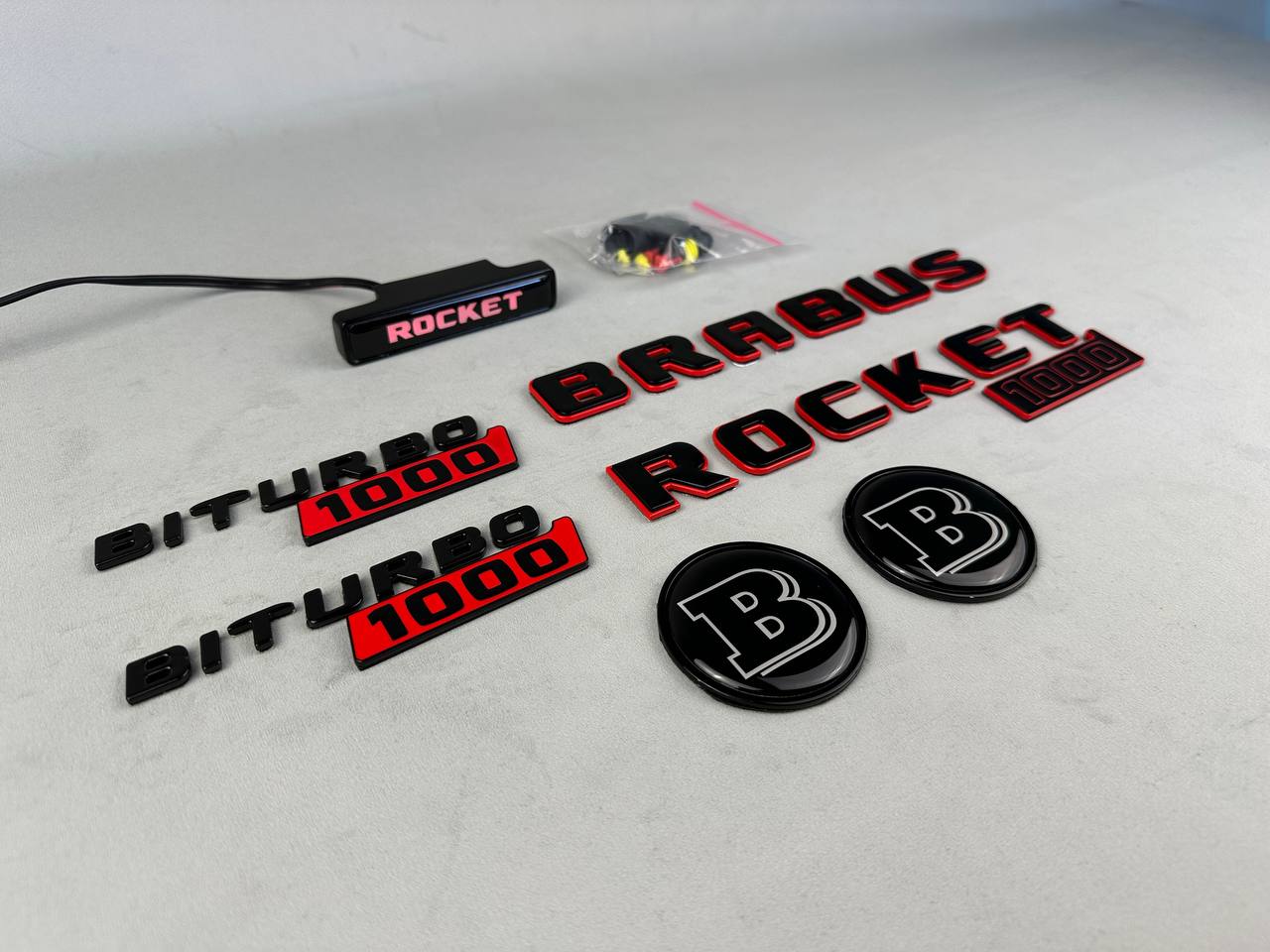 BRABUS Style Rocket 1000 “1 of 25” Badges Set Black with Red Emblems for Mercedes-Benz GT 2024