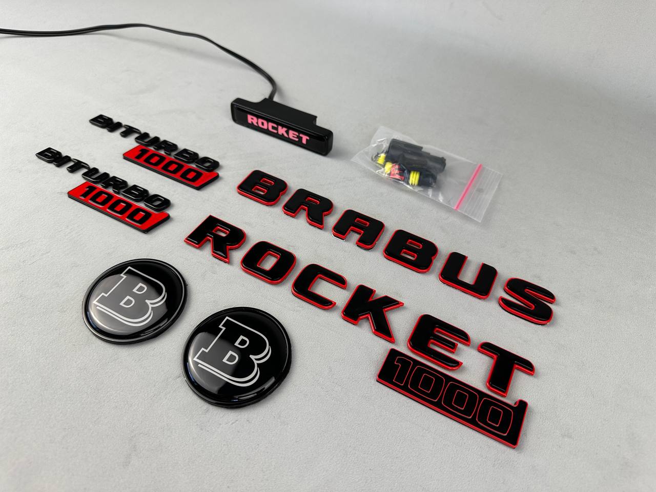 BRABUS Style Rocket 1000 “1 of 25” Badges Set Black with Red Emblems for Mercedes-Benz GT 2024