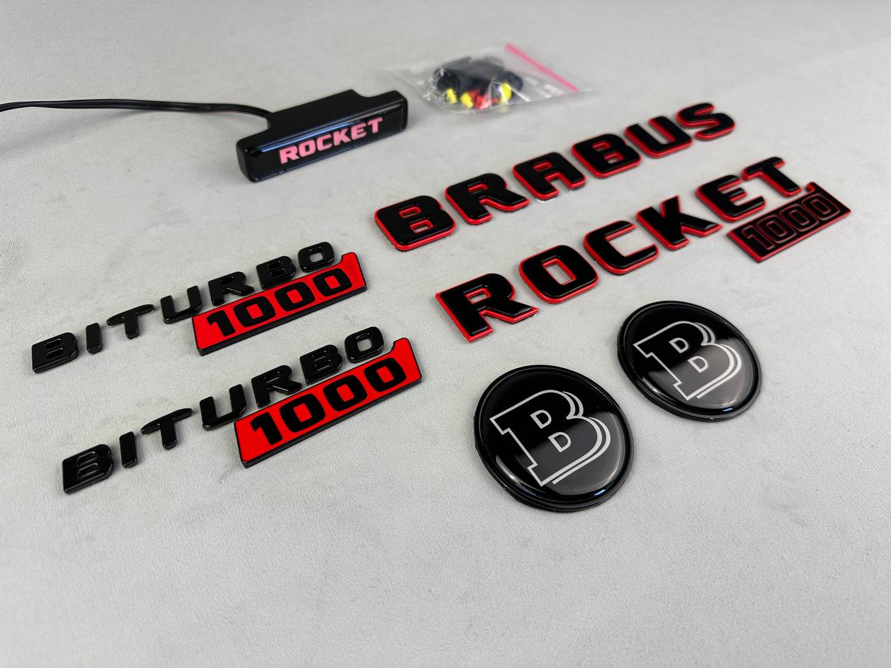 BRABUS Style Rocket 1000 “1 of 25” Badges Set Black with Red Emblems for Mercedes-Benz GT 2024