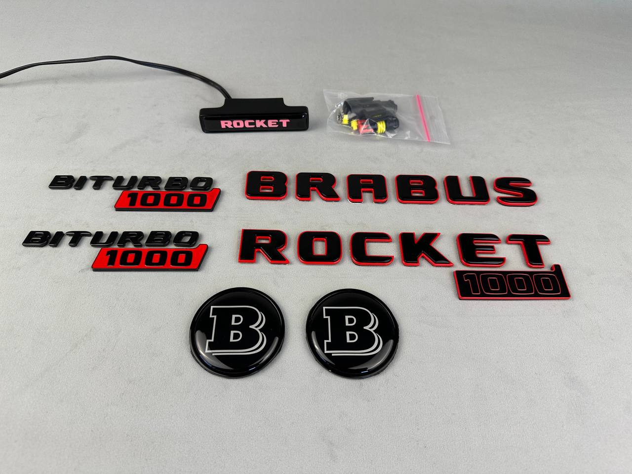 BRABUS Style Rocket 1000 “1 of 25” Badges Set Black with Red Emblems for Mercedes-Benz GT 2024