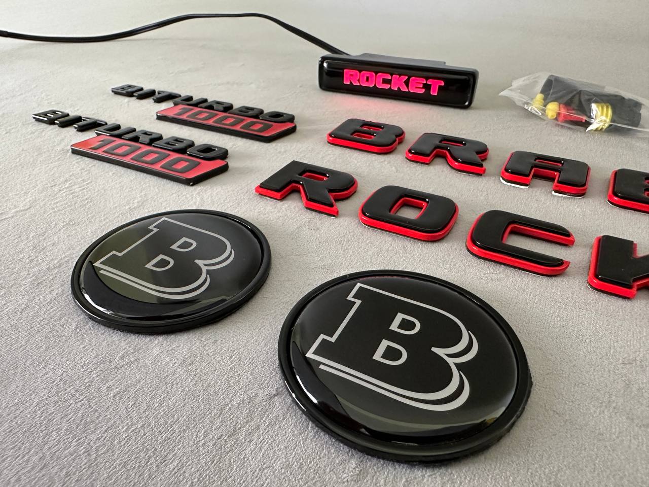 BRABUS Style Rocket 1000 “1 of 25” Badges Set Black with Red Emblems for Mercedes-Benz GT 2024