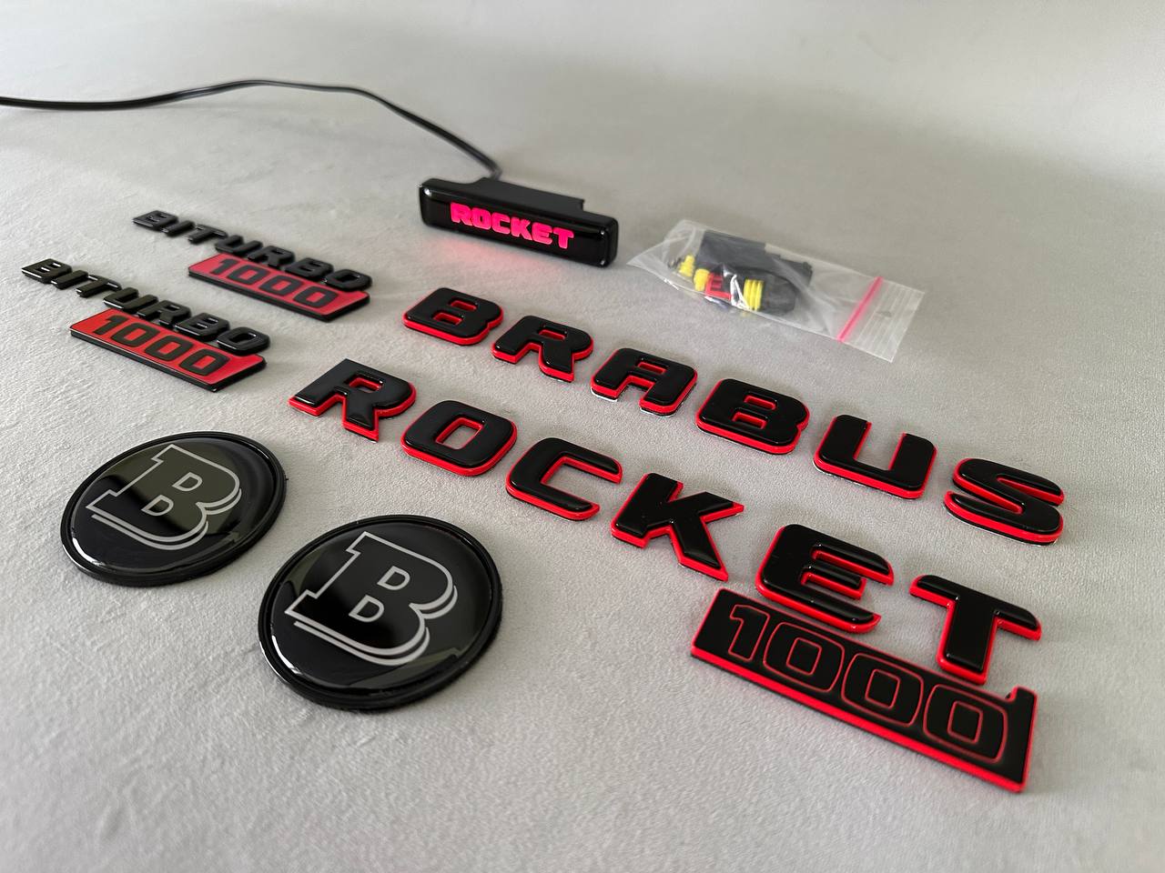 BRABUS Style Rocket 1000 “1 of 25” Badges Set Black with Red Emblems for Mercedes-Benz GT 2024