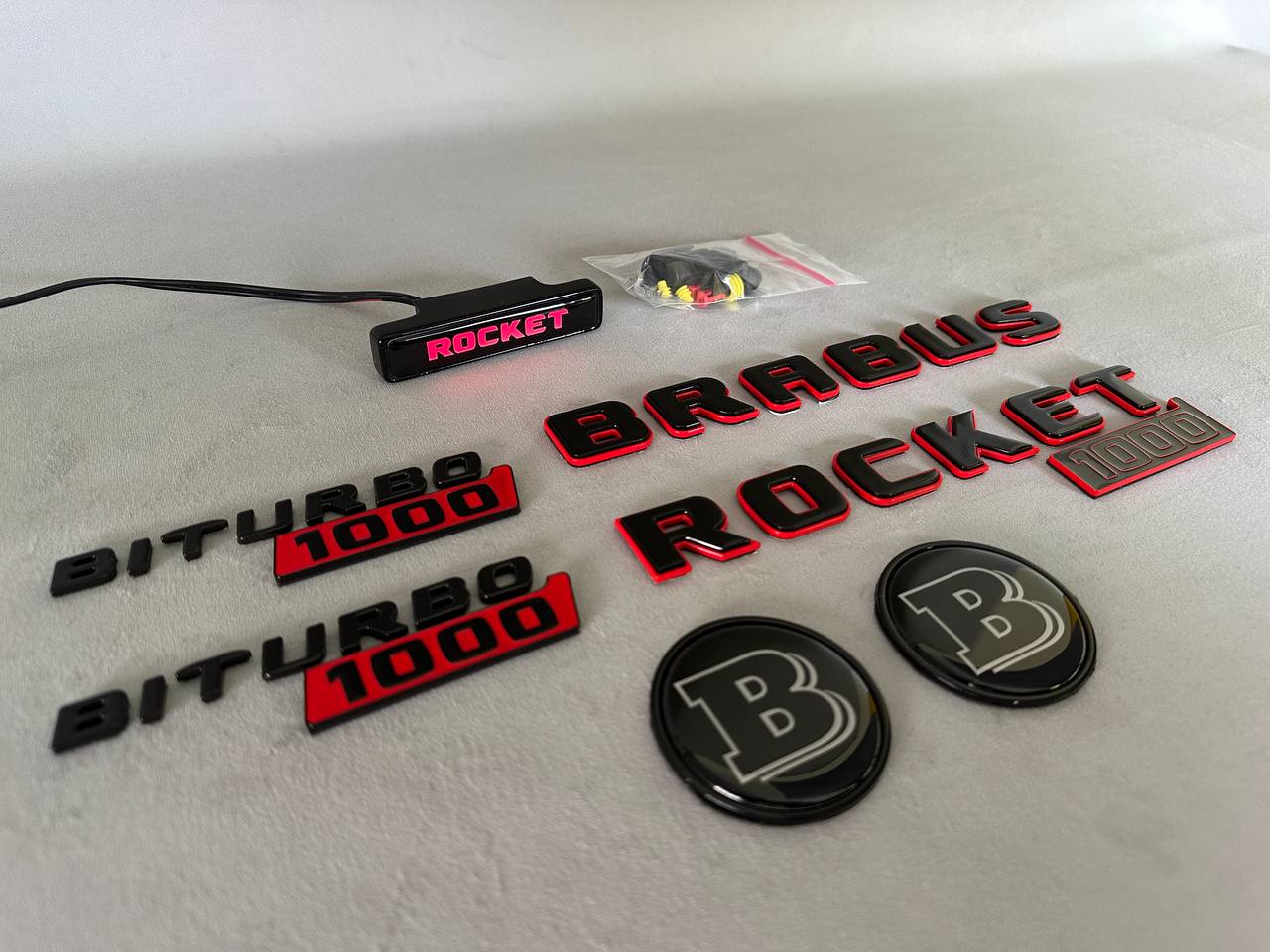 BRABUS Style Rocket 1000 “1 of 25” Badges Set Black with Red Emblems for Mercedes-Benz GT 2024
