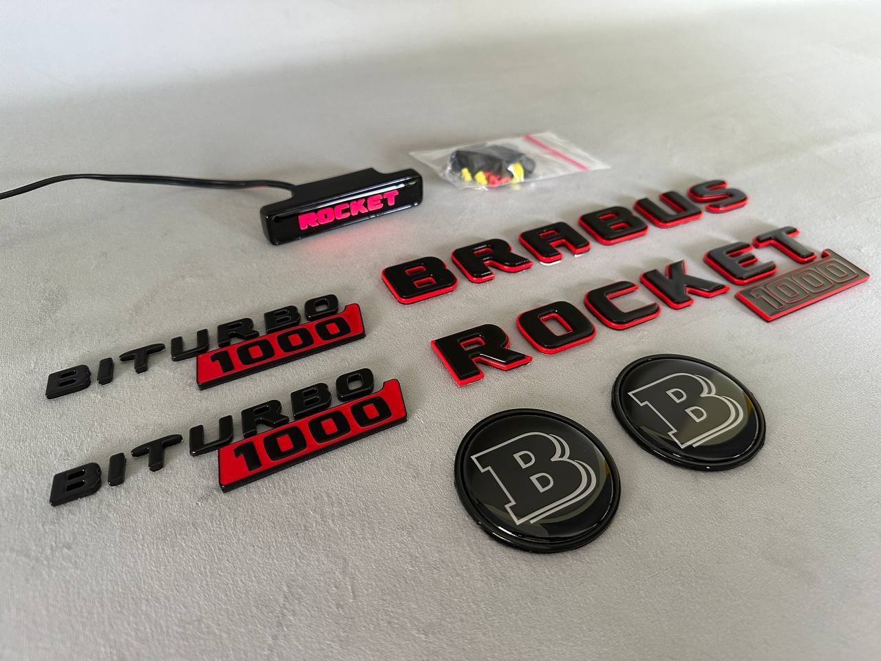 BRABUS Style Rocket 1000 “1 of 25” Badges Set Black with Red Emblems for Mercedes-Benz GT 2024